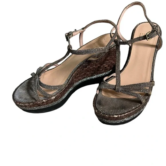 Glam Stuart Weitzman Velocity Pyrite Nocturn Wedge Heels Strappy Platform Sandal - Picture 3 of 11